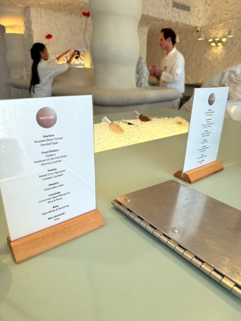 Menu near a kitchen for Haus Labs Beauty Influencer Event