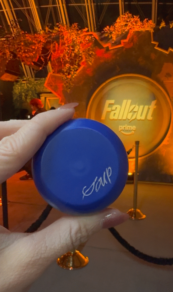 Hand engraving on a plastic yo-yo for Amazon Prime's Fallout Season 2 Premiere